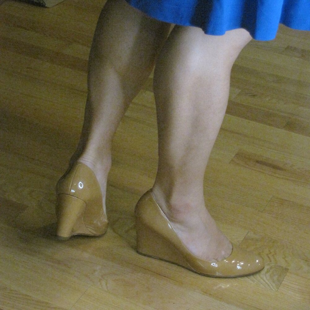 J. Crew Martina Brown Patent Leather Round Toe 3" Wedge Heels 10 Italy
